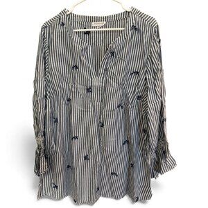 Westport Embroidered Palm Trees Button Down Striped Shirt Size 2X